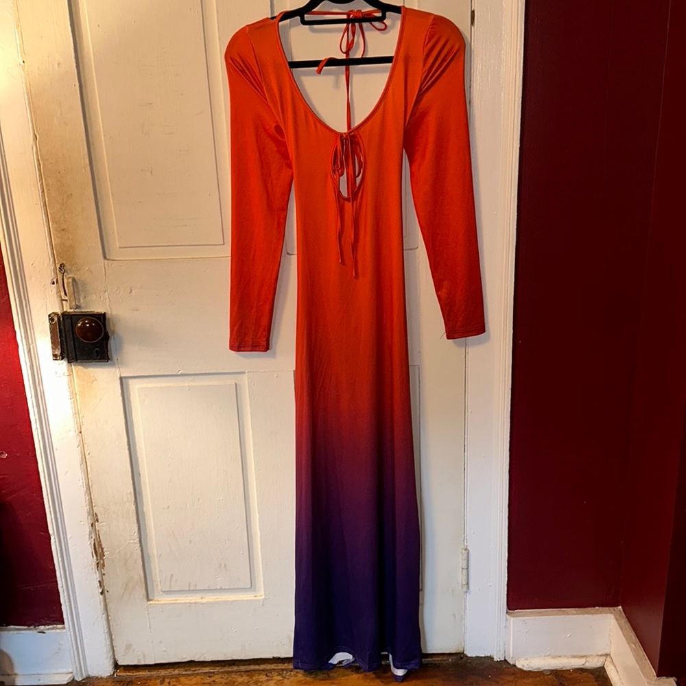 Sunset ombré bodycon maxi dress